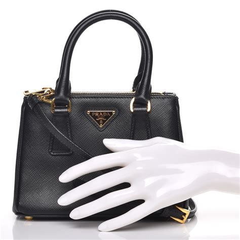 prada saffiano mini galleria double zip tote|PRADA Saffiano Small Galleria Double Zip Tote Black.